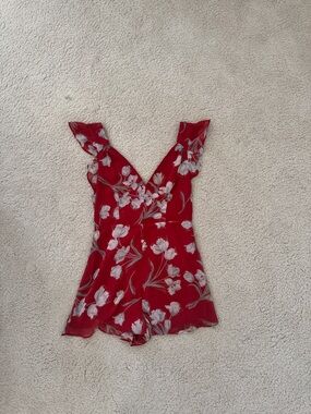 UO Kimchi Blue Red Floral V-Neck Romper